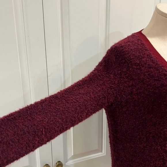 J. Crew Boucle Burgundy Red Boucle V Neck Sweater - Picture 12 of 15